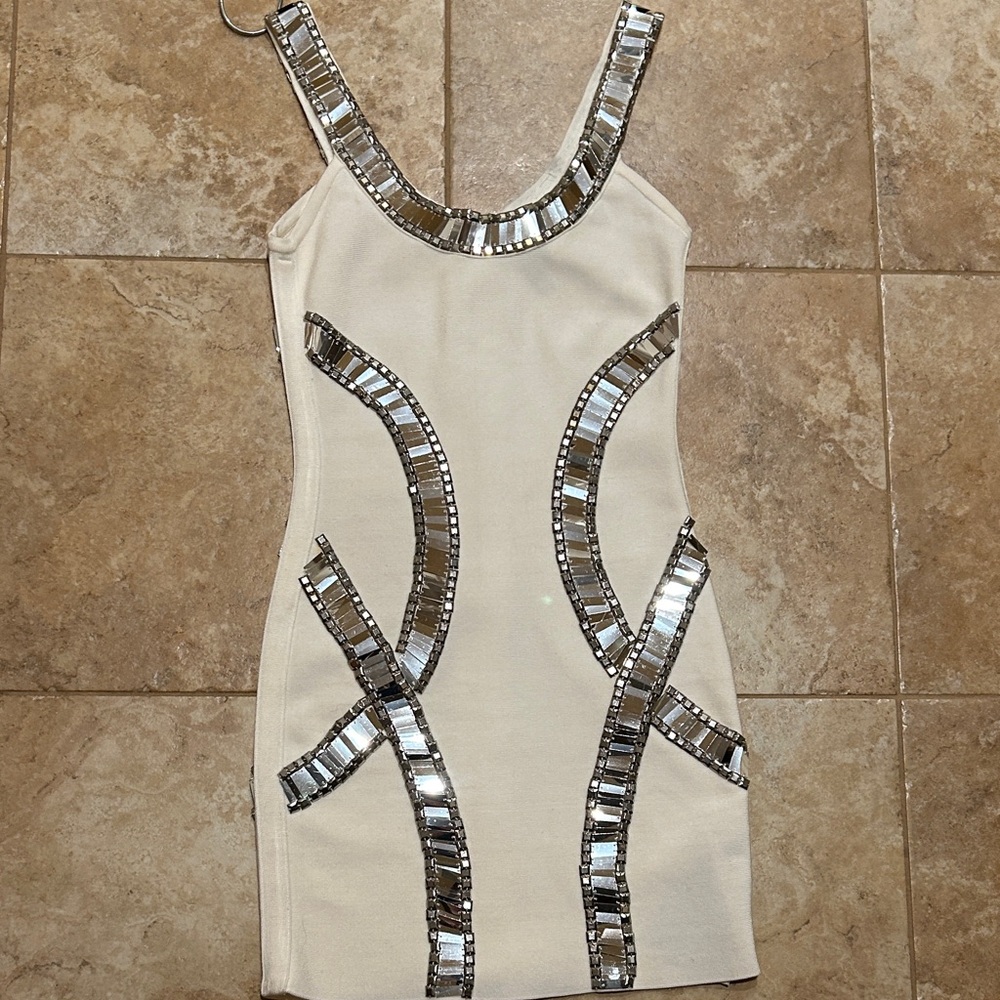 Marciano Cream Dress with Silver Embellishments